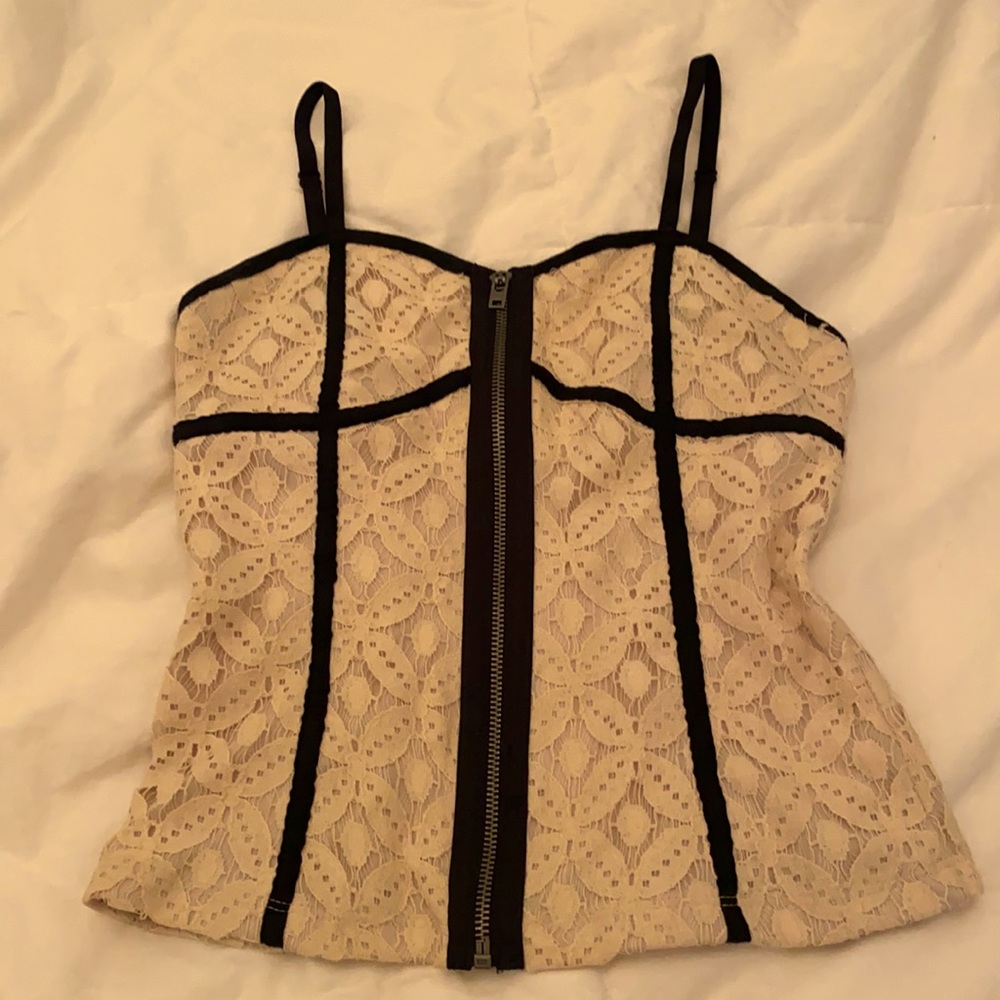 Lace Bustier Zip-Up Top S